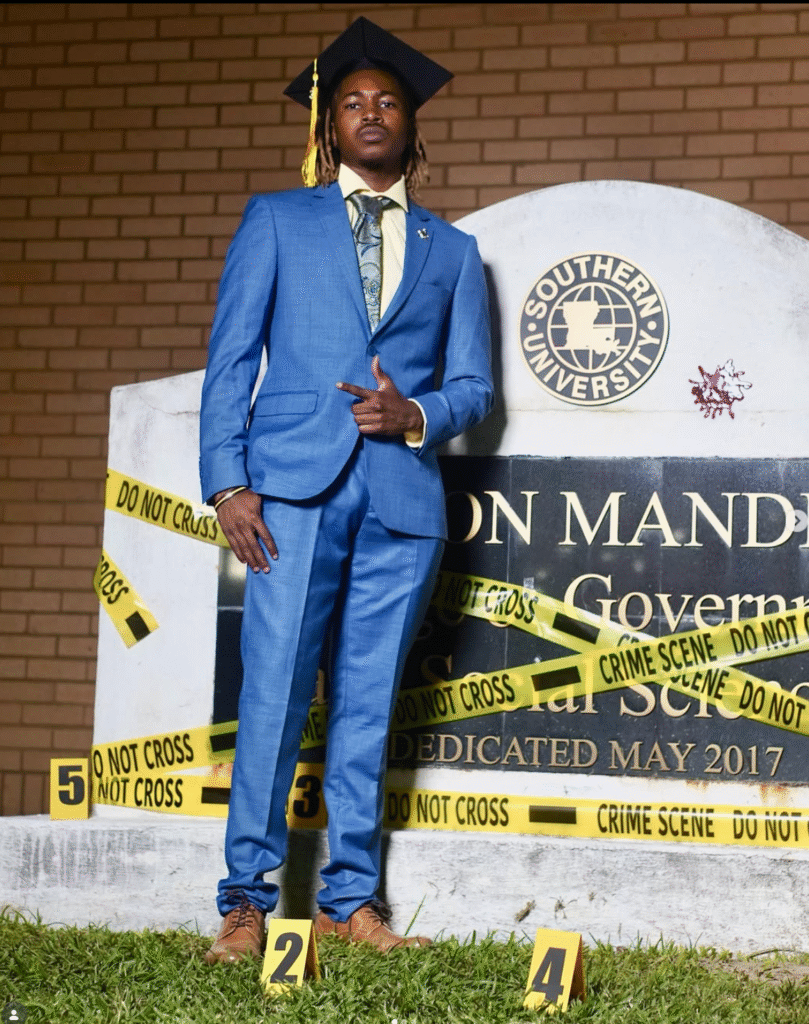 Graduate in blue suit